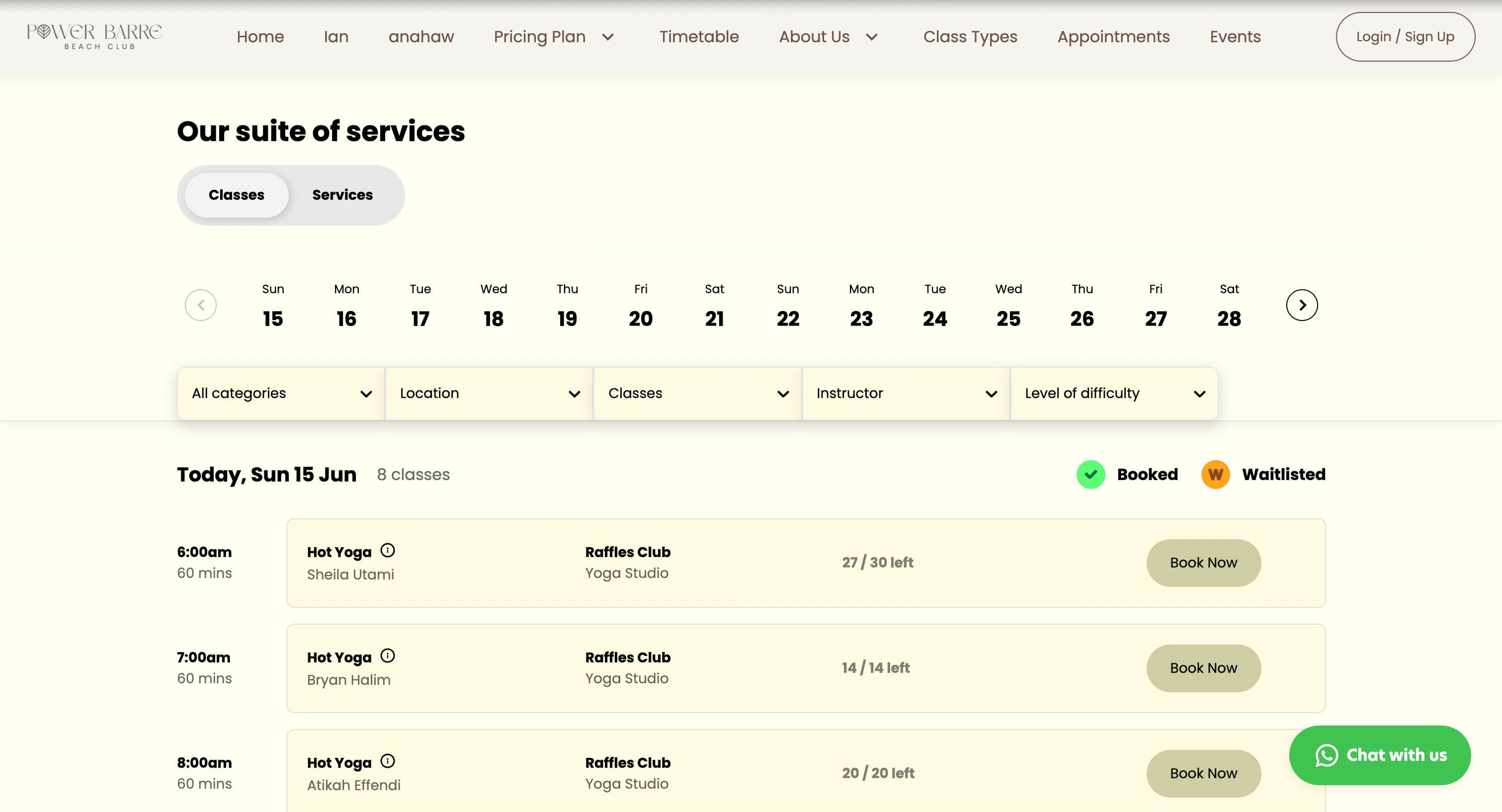 Power Barre Yoga Booking Site